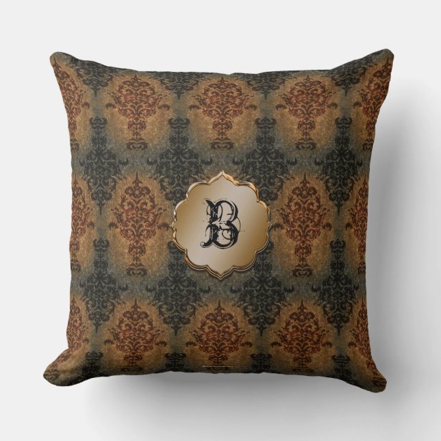 Coussin Noir de damassé et cru de rouille victorien (Recto)