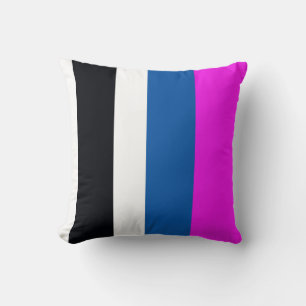 Coussin Noir de jais, blanc pur, bleu sarcelle, rayures ro