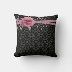 Coussin noir de luxe Damask rose rose