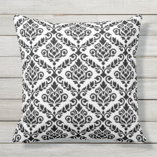 Coussin Noir de motif de damassé de Prima sur le blanc