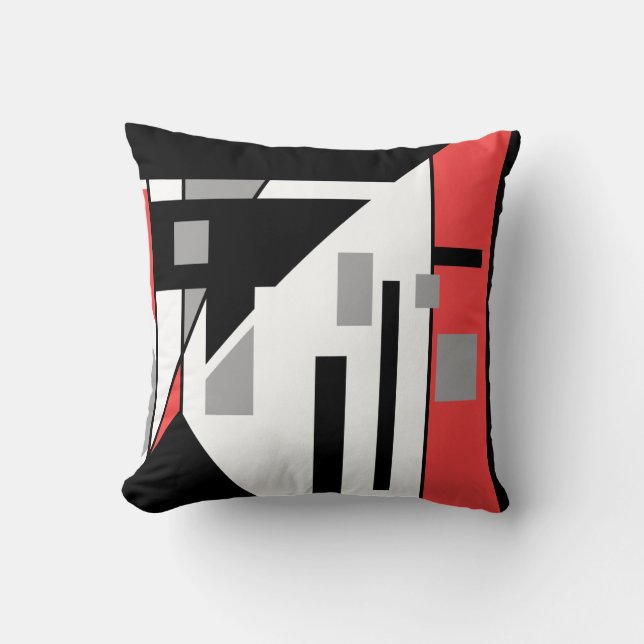 Coussin Noir diagonal avec gris rouge Géométrique Abstrait (Recto)