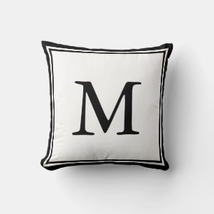 Coussin Noir Double Bordure et Lettre et Blanc