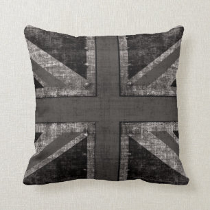 Coussin noir d'Union Jack et blanc grunge de