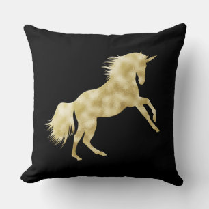 COUSSIN NOIR ÉLÉGANT AVEC UNICORN D'OR