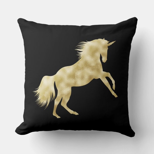COUSSIN NOIR ÉLÉGANT AVEC UNICORN D'OR (Recto)
