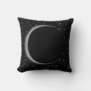Coussin Noir et argent Céleste Lune Magie Lunaire Étoiles