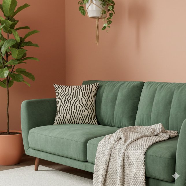 Coussin Noir et beige moderne rayé (Black and Beige modern Striped Throw Pillow)