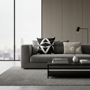 Coussin Noir et blanc abstrait moderne tendance rétro cool