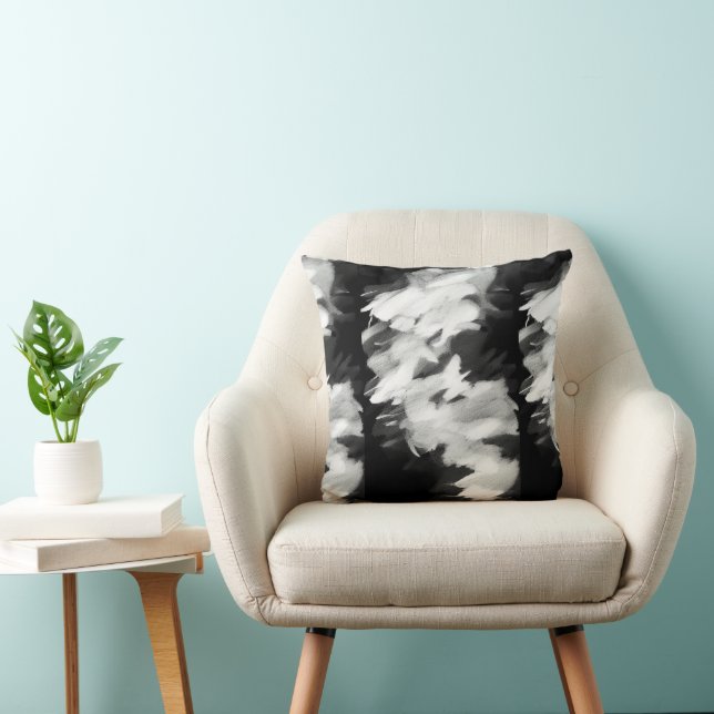Coussin Noir et blanc abstrait traits kitty voices (Chaise)