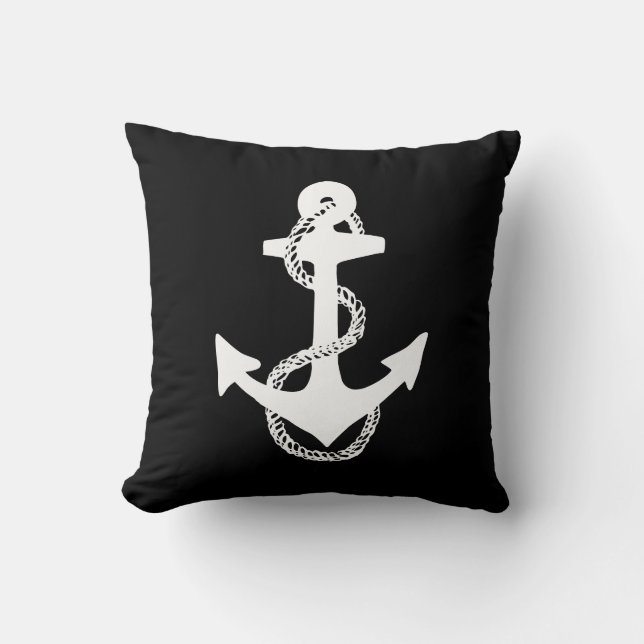 Coussin noir et blanc ANCRE + CORDE - recto verso | (Recto)