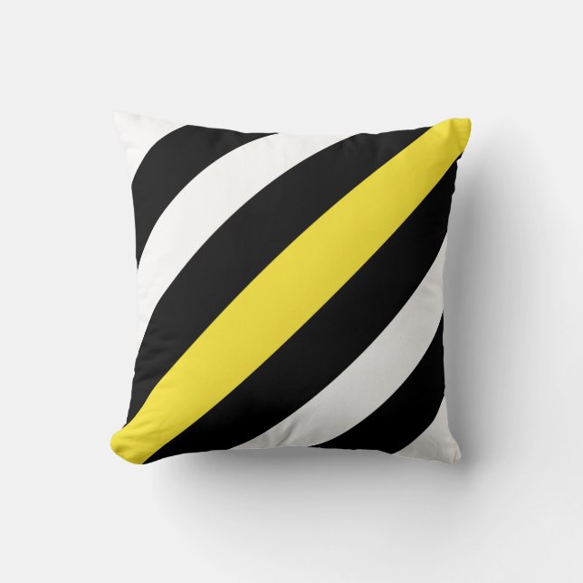 Coussin Noir et blanc avec les rayures jaunes (Recto)