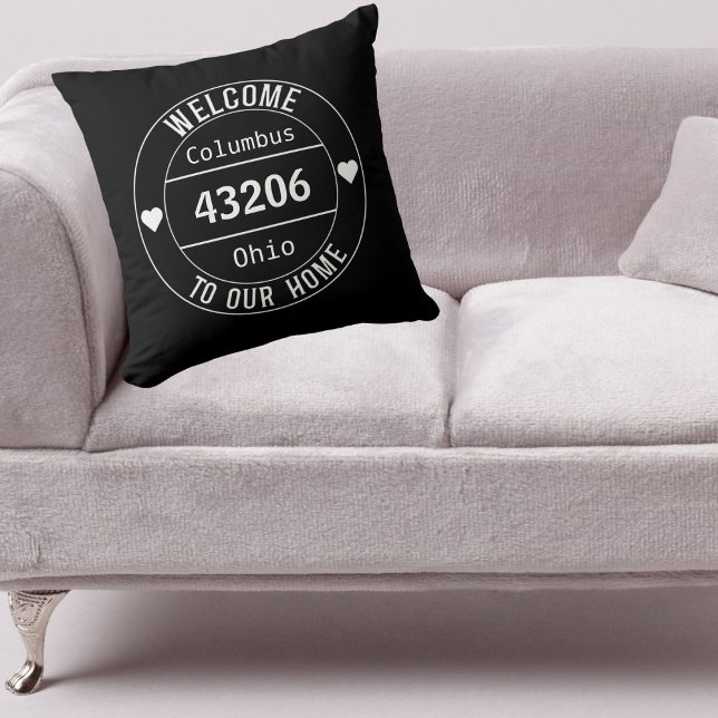 Coussin Noir et blanc Bienvenue à notre Home Code zip (Créateur téléchargé)