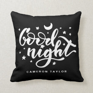 Coussin Noir et blanc Bonne Typographie de nuit Pépinière