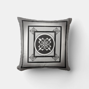 Coussin Noir et blanc Cinq soleils art populaire