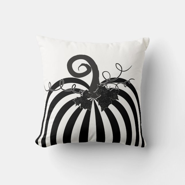 Coussin Noir et blanc Citrouille rayé Chic Automne automne (Recto)