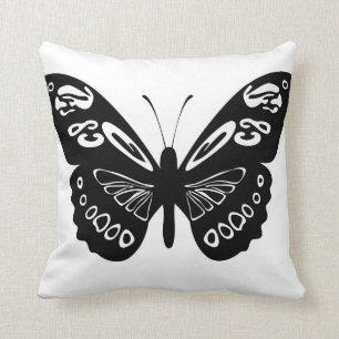 Coussin noir et blanc d'ailes de dentelle de