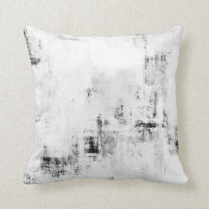 Coussin noir et blanc d'art abstrait de "chutes de