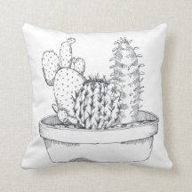 Coussin noir et blanc de cactus