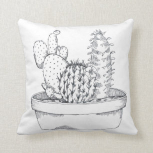 Coussin noir et blanc de cactus