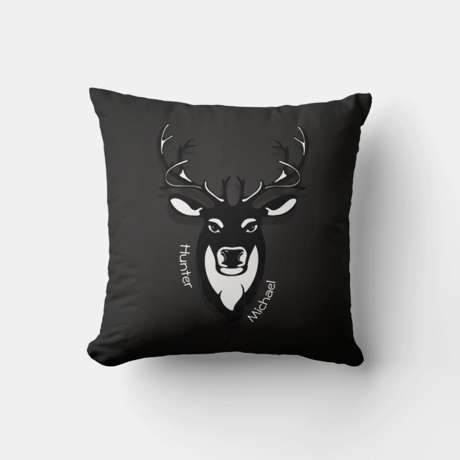 Coussin noir et blanc de chasseur de cerfs communs (Recto)