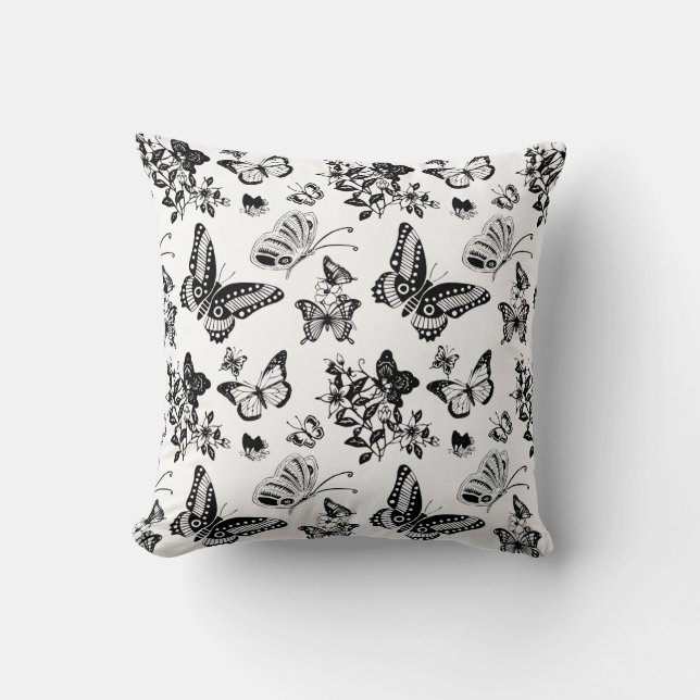 Coussin noir et blanc de conception de papillon (Recto)