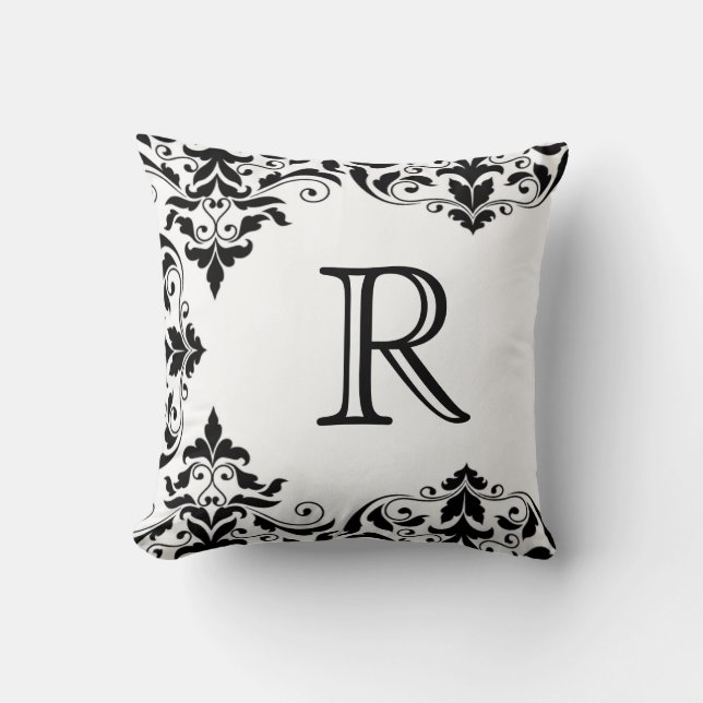 Coussin noir et blanc de damassé de monogramme (Recto)