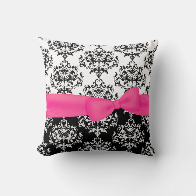Coussin noir et blanc de décorateur de damassé (Recto)