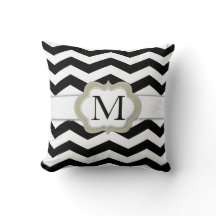 Coussin noir et blanc de monogramme de Chevron