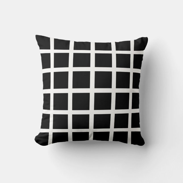 Coussin noir et blanc de motif de grille (Recto)