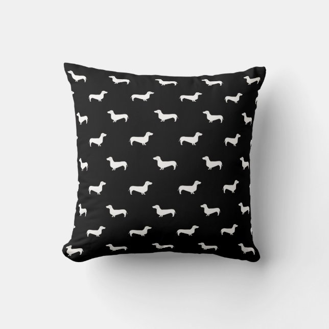 Coussin noir et blanc de motif de teckel (Recto)