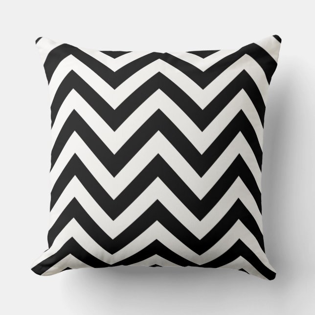 Coussin Noir et blanc de motif de zigzag (Recto)