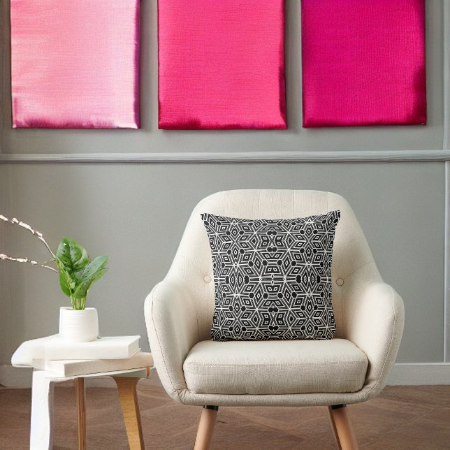 Coussin Noir et blanc Funky Cubism Neo Geo Abstrait (Créateur téléchargé)