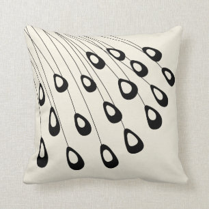 Coussin Noir et blanc moderne de plume stylisée de paon