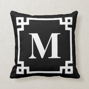 Coussin Noir et blanc Moderne Grèce Key Monogramme de bord
