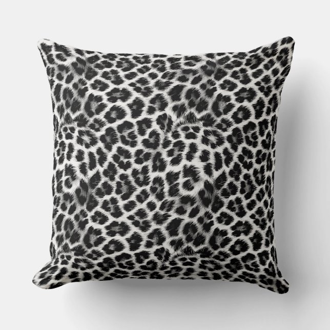 Coussin Noir et blanc monochrome, léopard motif (Recto)
