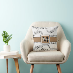 Coussin Noir et blanc Note musicale Musicien Monogramme