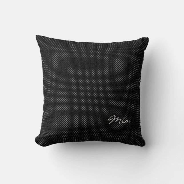Coussin Noir et blanc Petite Polka Point & Nom ou Monogram (Recto)