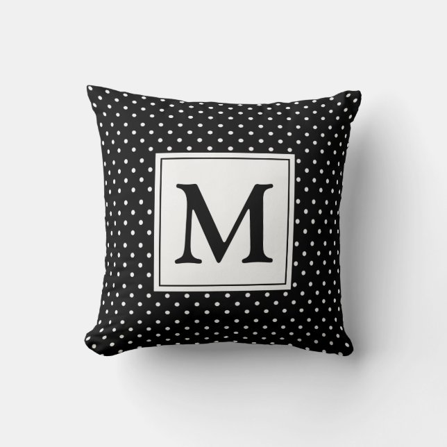 Coussin Noir et blanc Polka Dot moderne Monogramme (Recto)