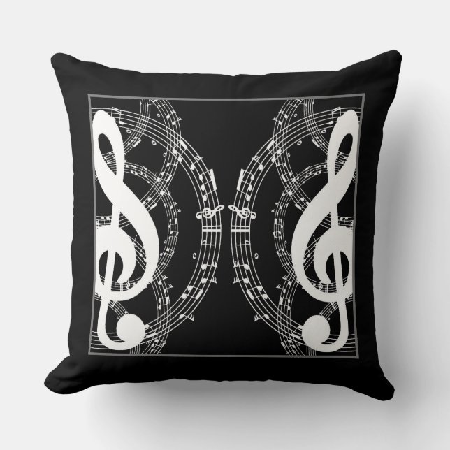 Coussin Noir et blanc Reversible Image Music 2 (Recto)