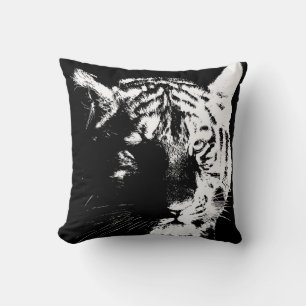 Coussin Noir et blanc Tigre Wild Eyes Pop Art