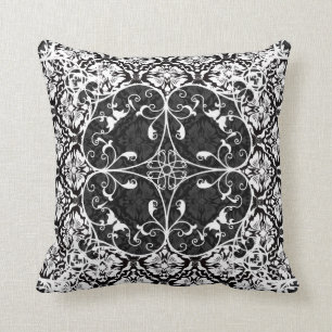 Coussin Noir et blanc Vintage Damas mosaïque florale 2