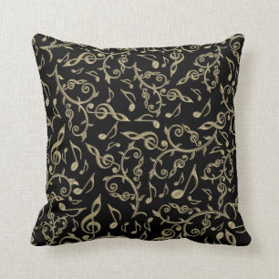 Coussin Noir et carreau de notes et de clefs de musique
