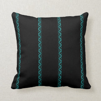 Coussin Noir et carreau rayé de zigzag de turquoise