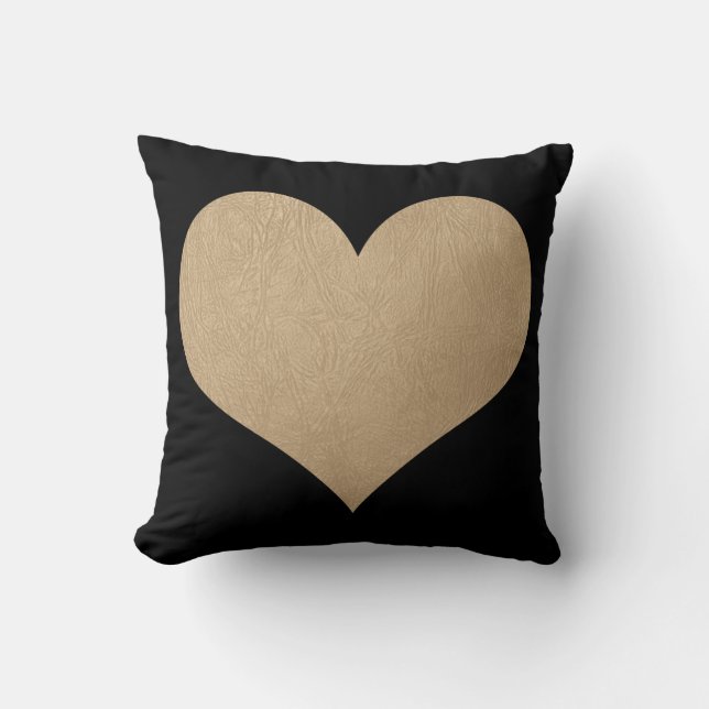 Coussin noir et coeur de cuir d'or de faux (Recto)