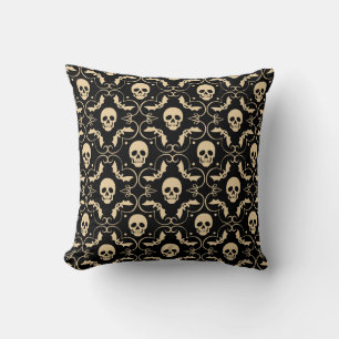 Coussin Noir et crème Fête d'Halloween Crânes et Chauves-s
