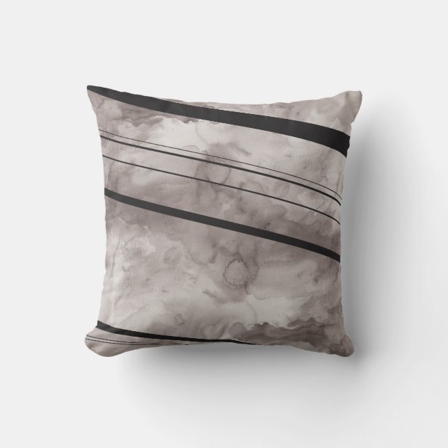 Coussin noir et gris de rayure d'aquarelle (Recto)