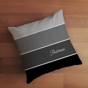 Coussin Noir et gris   Ombre Stripes avec script