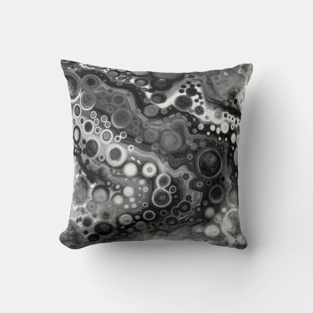 Coussin Noir et Marbre blanc Digital Fluid Art (Recto)