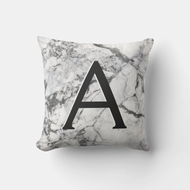 Coussin Noir et Marbre blanc Monogramme initial (Recto)
