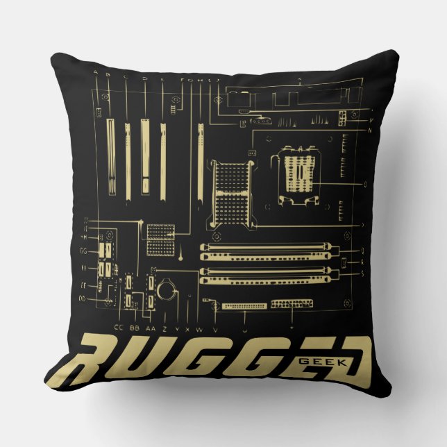 Coussin noir et or RUGGED GEEK Carte mère Tech (Recto)